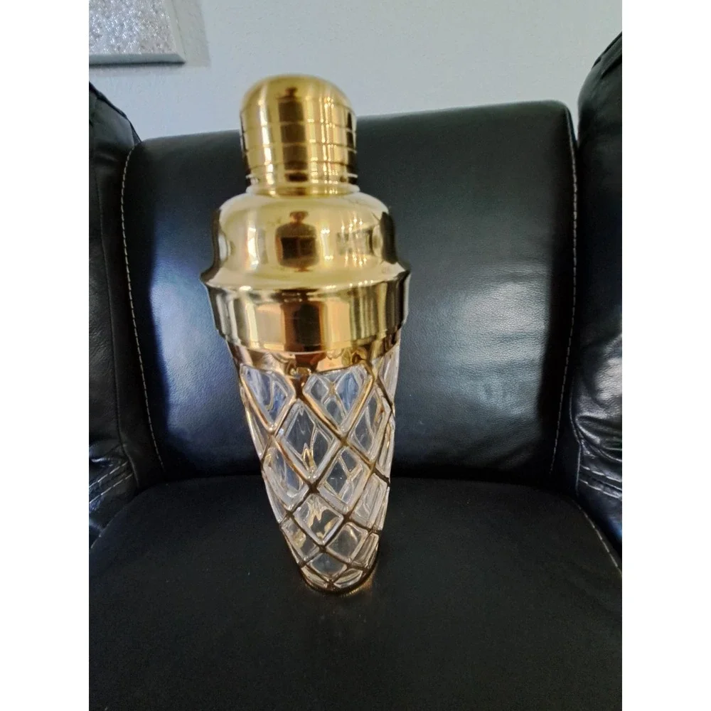 Vintage Glass 18K‎ Gold Joseph Altuzarre Gold Lattice Martini Shaker